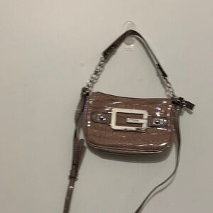 Guess Taupe Croc-Embossed Shoulder Bag